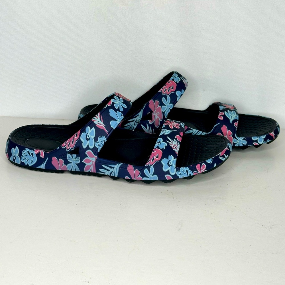 Spenco Kholo Slides Blue Tropical‎ Floral Orthotic Shoe Slip On  Beachy Sz 12